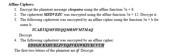 Solved Affine Ciphers: 1. Encrypt The Plaintext Message | Chegg.com