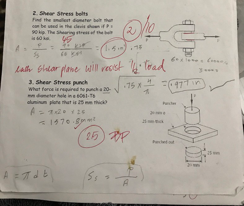 Solved 2. Shear Stress bolts Find the smallest diameter bolt