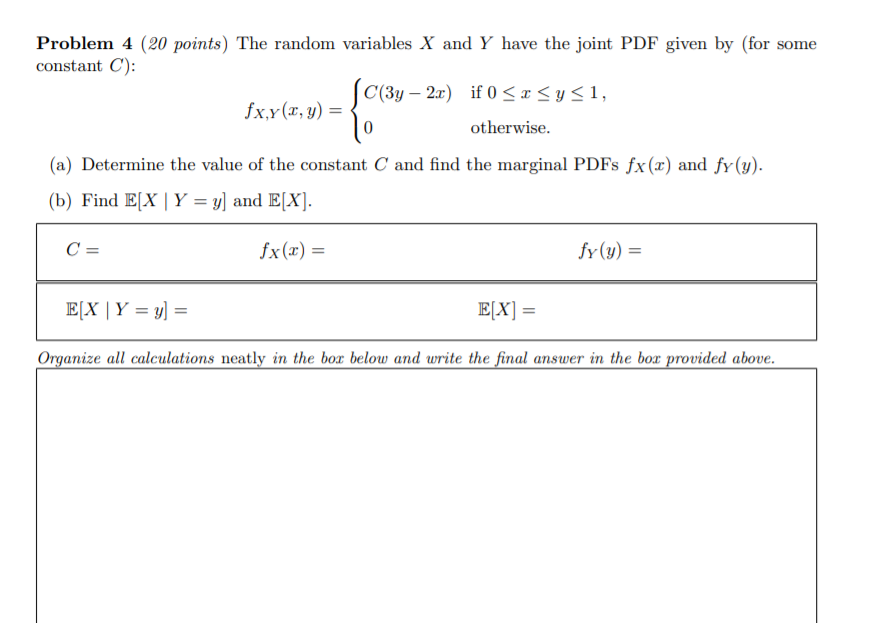 Solved Problem 4 (20 points) The random variables X and Y | Chegg.com
