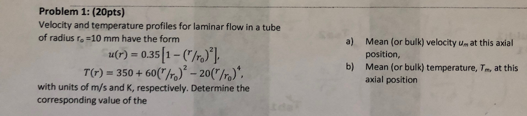 Solved Problem 1: (20pts) Velocity and temperature profiles | Chegg.com