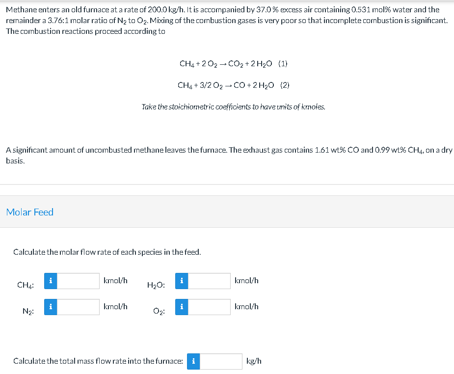Solved Methane enters an old furnace at a rate of 200.0 | Chegg.com