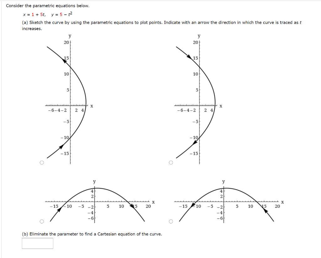 Solved Consider the parametric equations below. x = 1 + 50, | Chegg.com