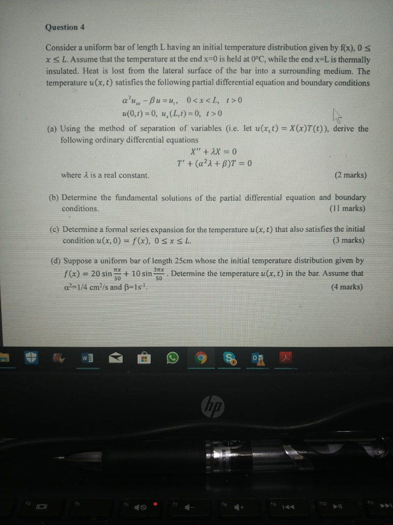 Solved Question 4 Consider a uniform bar of length L having | Chegg.com