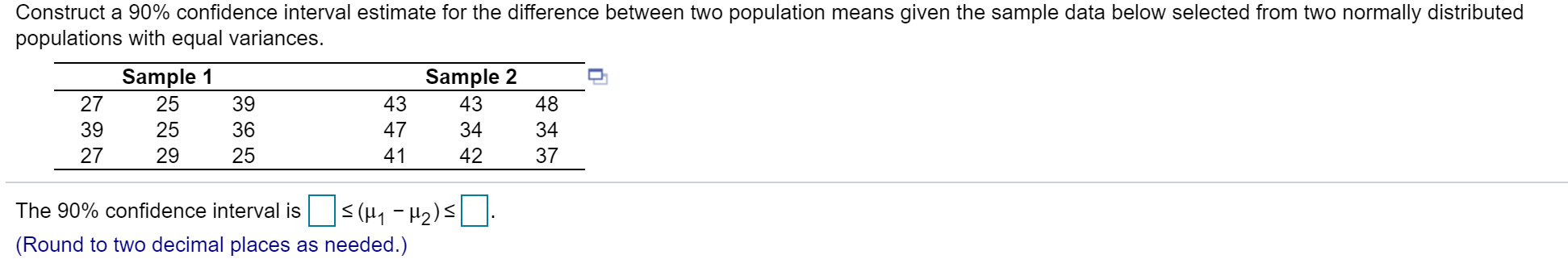 Solved Construct a 90% confidence interval estimate for the | Chegg.com