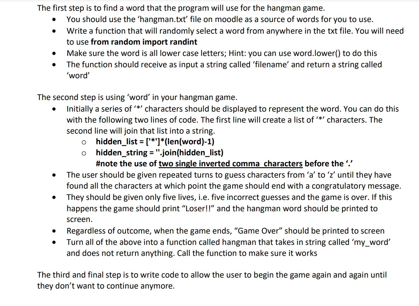 Solved The first step is to find a word that the program | Chegg.com