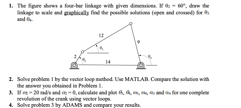 Solved 1. The Figure Shows A Four-bar Linkage With Given | Chegg.com