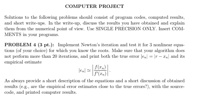 Solved COMPUTER PROJECT Solutions to the following problems | Chegg.com