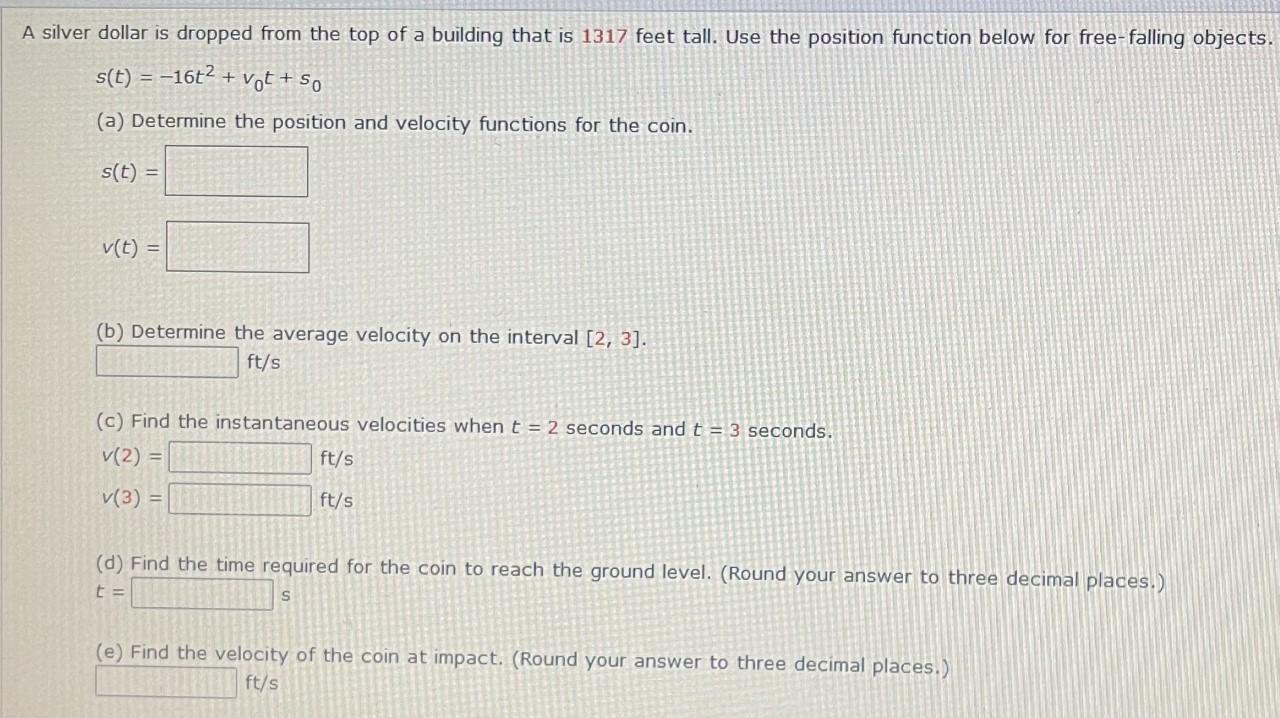 Solved Silver Dollar Is Dropped From The Top Of A Building | Chegg.com