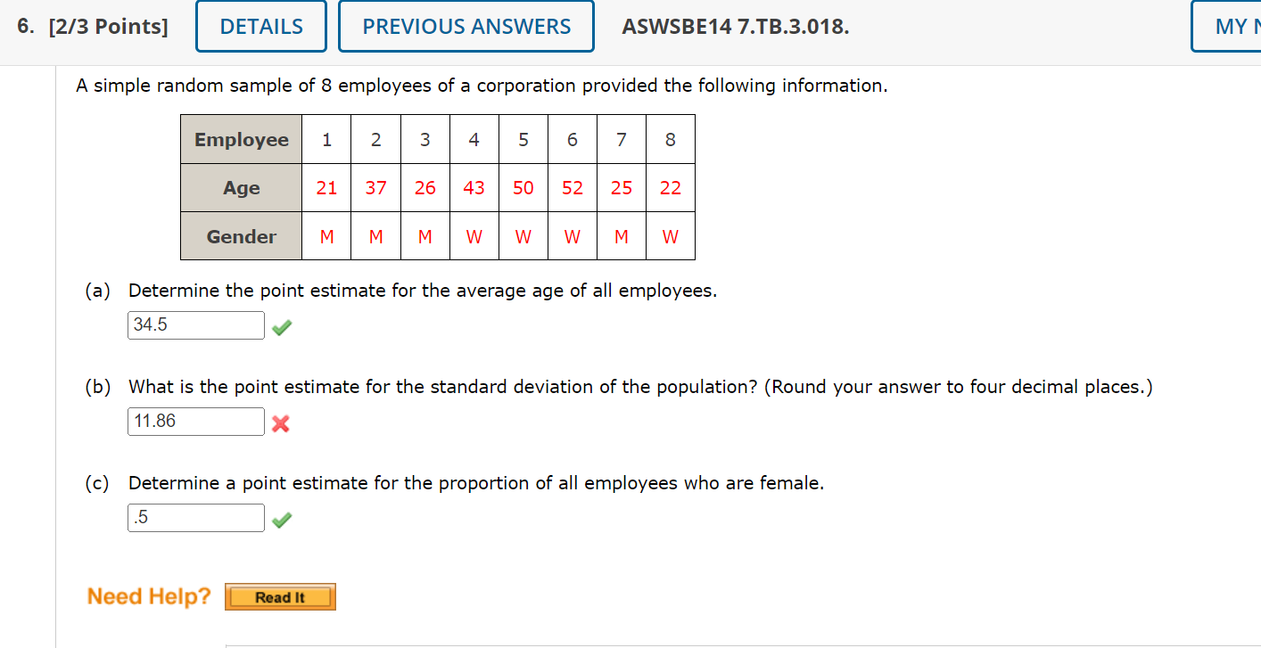 Solved A simple random sample of 8 employees of a | Chegg.com