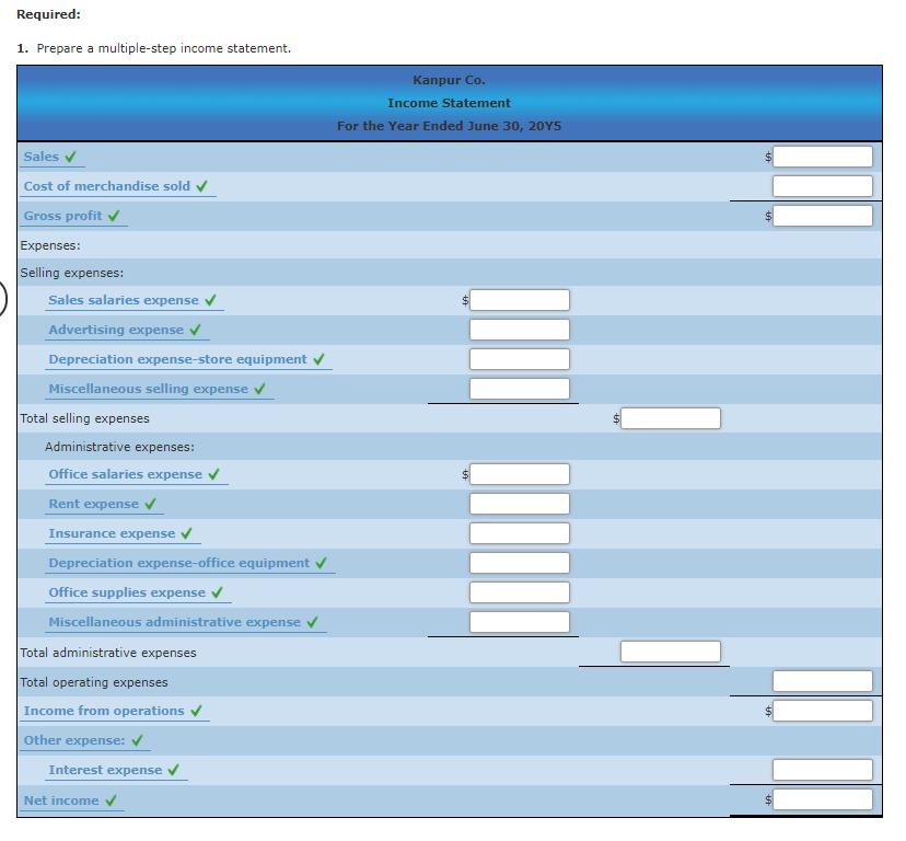 Solved Multiple Step Income Statement And Balance Sheet The Chegg