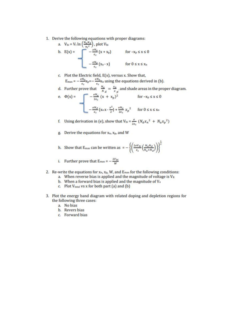 Solved 1. Derive The Following Equations With Proper | Chegg.com