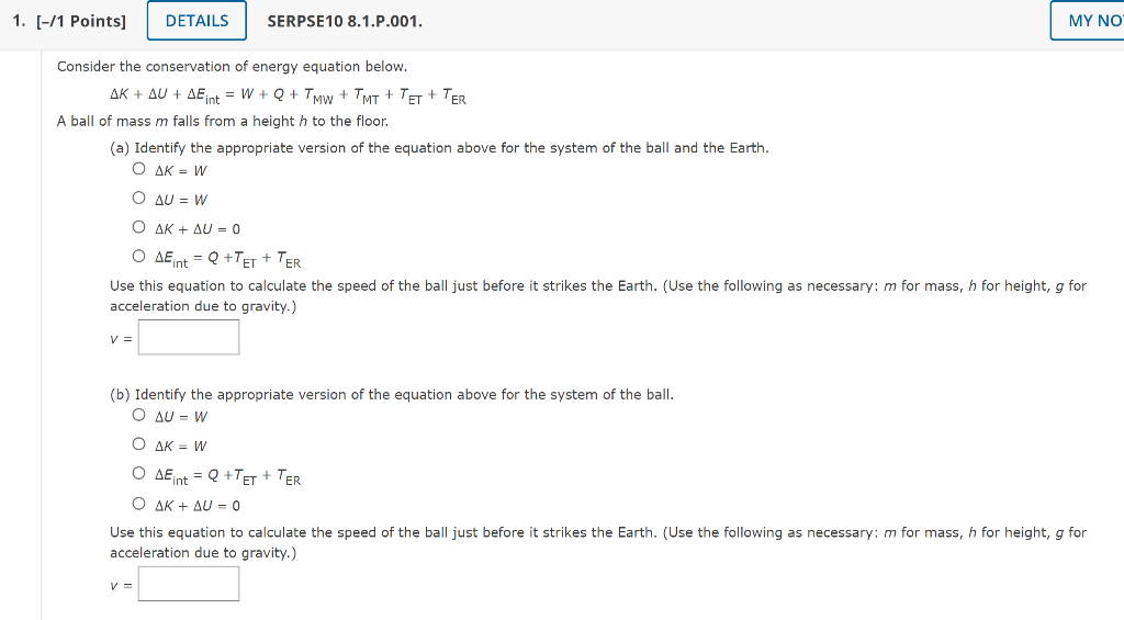 Solved 1 1 Points Details Serpse10 8 1 P 001 My No Chegg Com