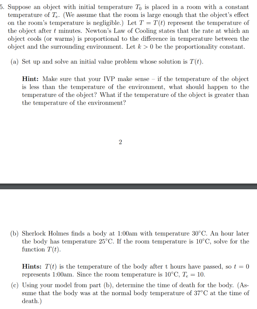 Solved 5 Suppose An Object With Initial Temperature T I