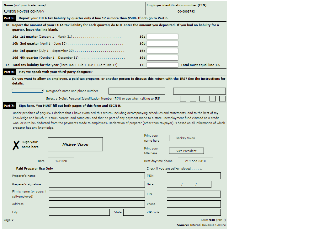 Solved Note Since the 2020 Form 940 and Schedule A were not