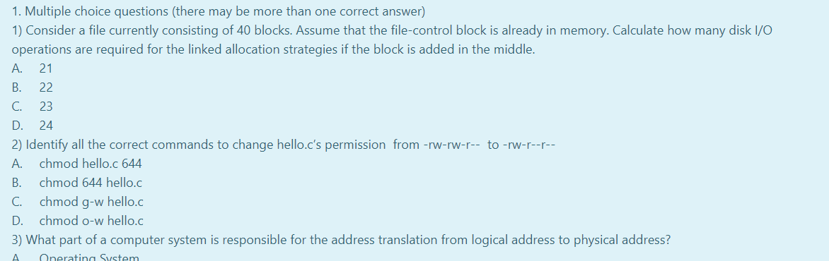 Solved 1. Multiple choice questions (there may be more than | Chegg.com