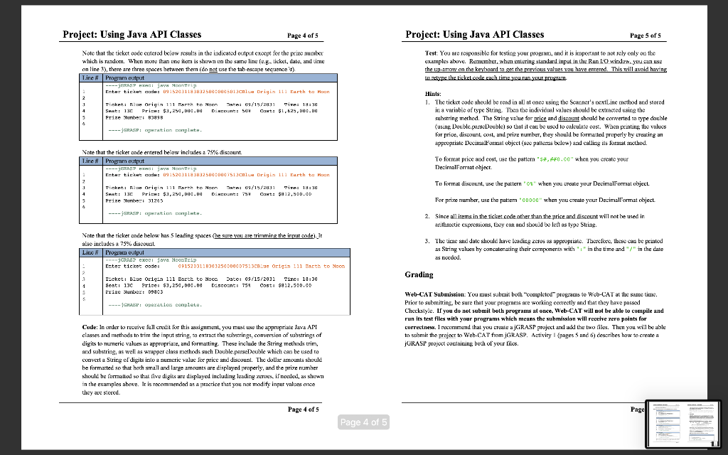 Solved Project: Using Java API Classes Page 1 of 5 | Chegg.com