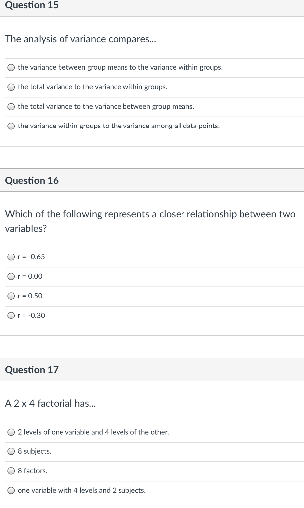 Solved Question 15 The analysis of variance compares... the | Chegg.com