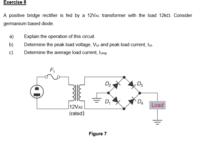 Solved A positive bridge rectifier is fed by a 12 VAC | Chegg.com