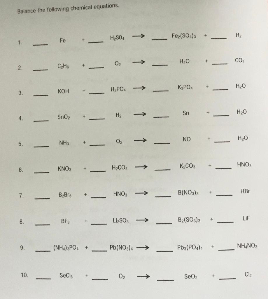 Solved Balance the following chemical equations. Fe2(SO4)3 + | Chegg.com