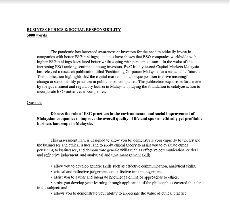 Solved BUSINESS ETHICS & SOCIAL RESPONSIBILITY 5000 words | Chegg.com