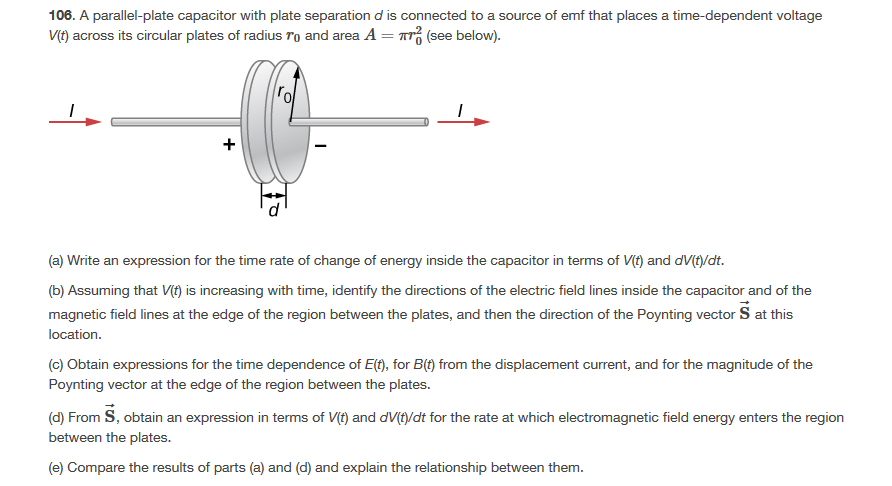 Solved 106. A parallel plate capacitor with plate separation