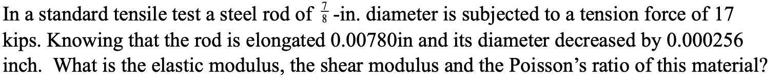 Solved In a standard tensile test a steel rod of (7)/(8)-in. | Chegg.com