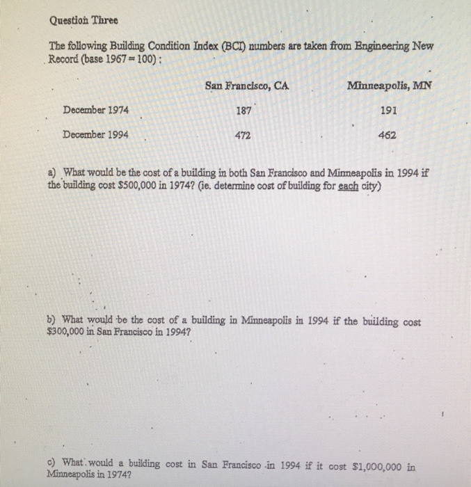 Solved Question Three The following Building Condition Index | Chegg.com