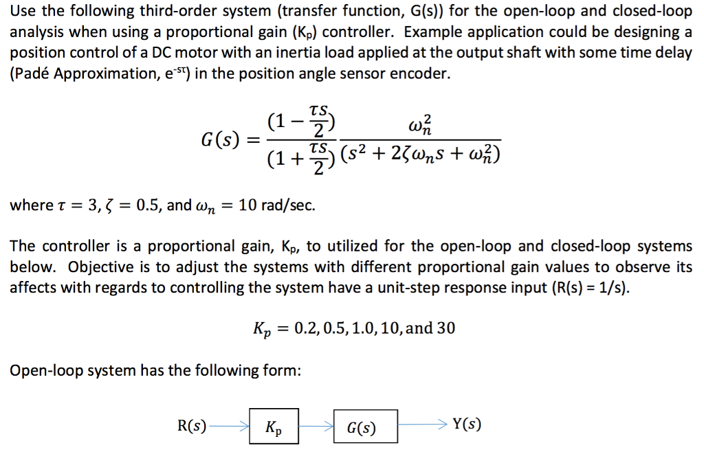 Solved Create transfer functions for the open-loop system. | Chegg.com