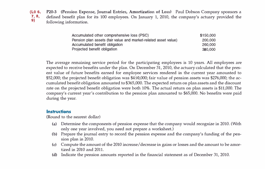 Solved (LO 6, 7, 8, P20-3 (Pension Expense, Journal Entries, | Chegg.com