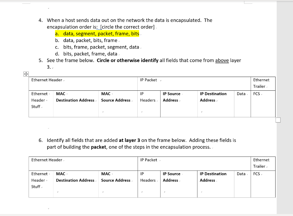 Solved Lab 10.1 Internetwork Addressing Worksheet: Layers 2 | Chegg.com