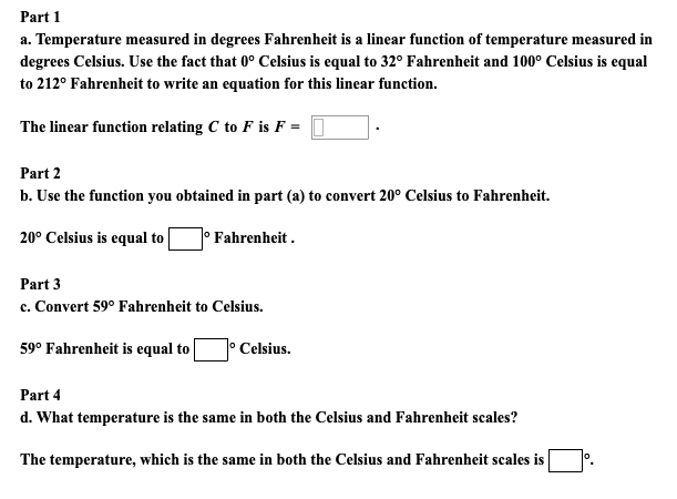 Solved Part 1 a. Temperature measured in degrees Fahrenheit