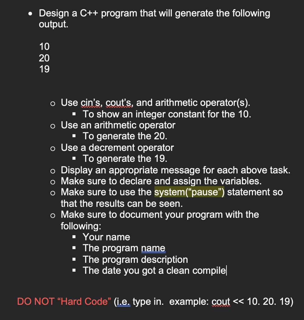 Solved - Design a C++ program that will generate the | Chegg.com