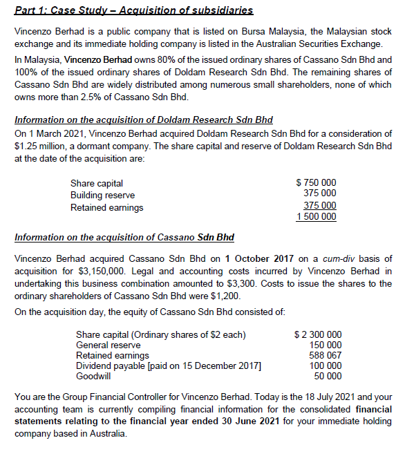 Solved 1 2 3 VINCENZO BERHAD Acquisition Analysis Identify  Chegg.com