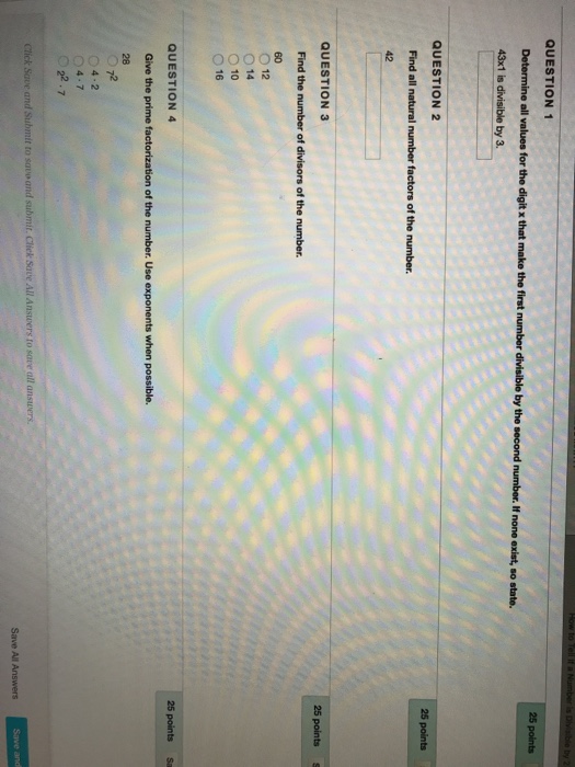 Solved QUESTION 1 25 points Determine all values for the | Chegg.com