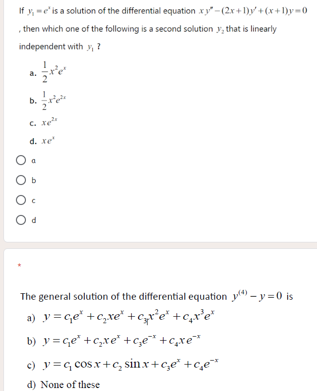 Solved If y1=ex is a solution of the differential equation | Chegg.com