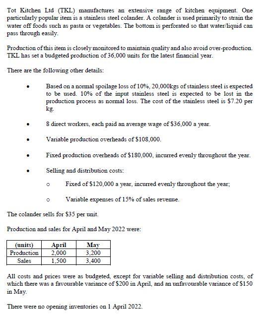Solved (a) Prepare a standard cost card for the colander