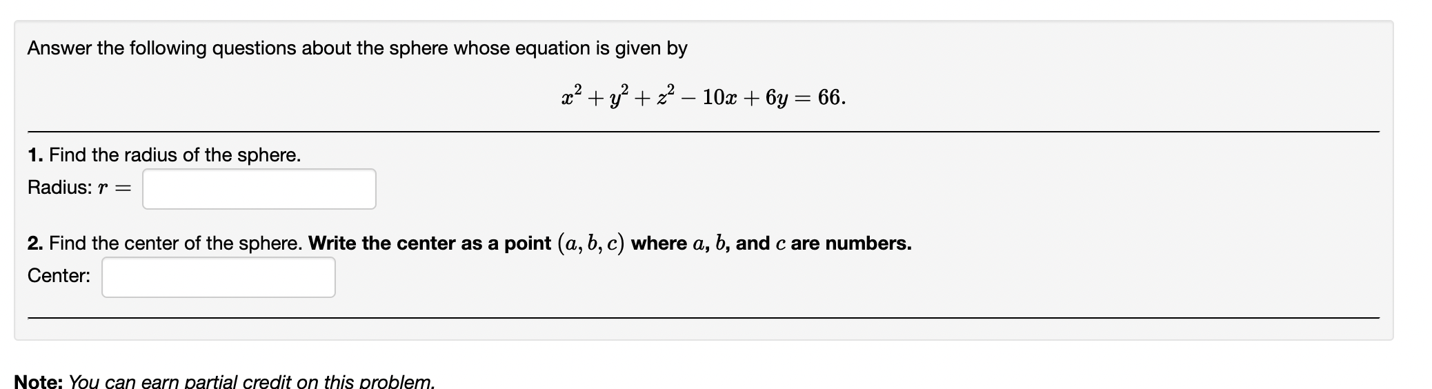 Solved Answer the following questions about the sphere whose | Chegg.com