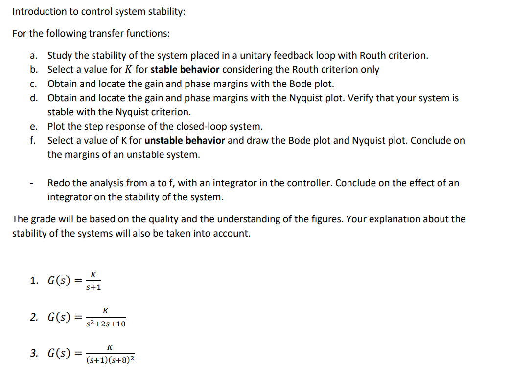Solved Introduction to control system stability: For the | Chegg.com