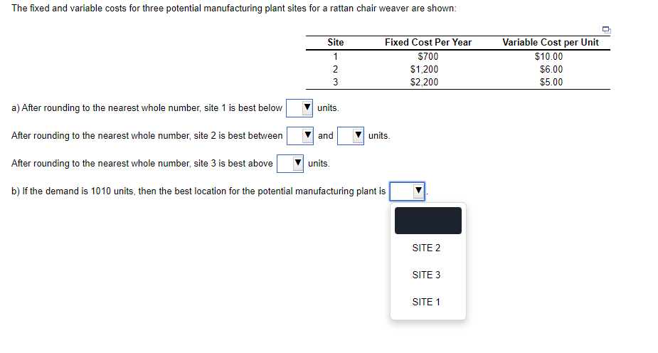 Solved The Fixed And Variable Costs For Three Potential | Chegg.com