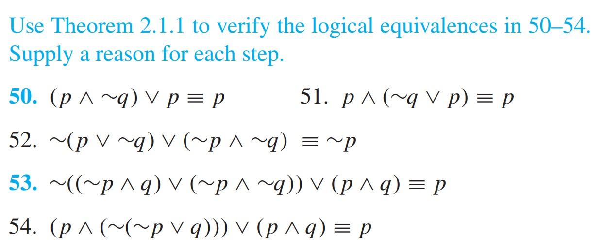 Solved Use Theorem 2.1.1 to verify the logical equivalences | Chegg.com