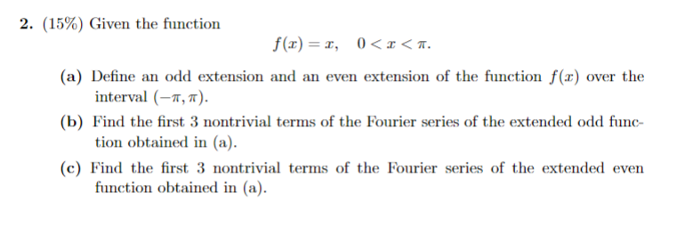 Solved 2. (15\%) Given the function f(x)=x,0 | Chegg.com