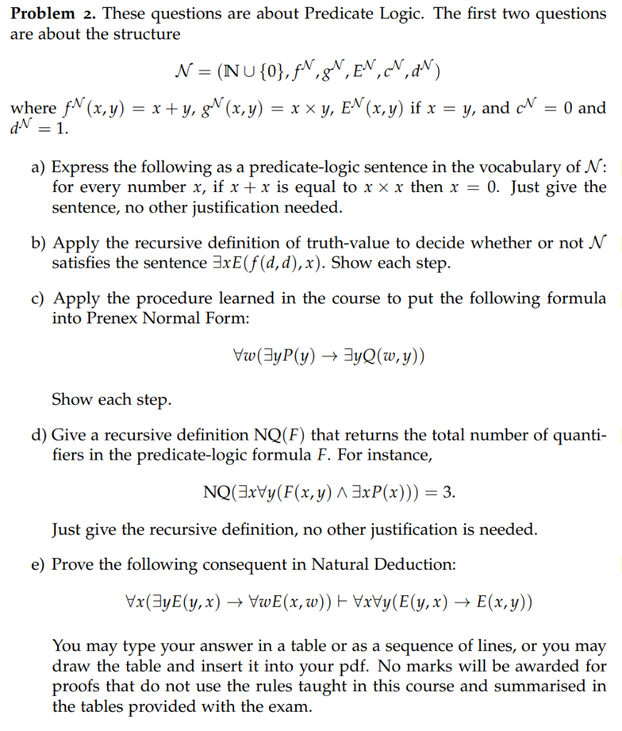 Problem 2. These questions are about Predicate Logic. | Chegg.com