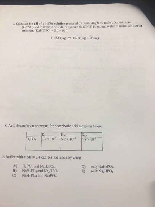 Solved 7. Calculate the pH of a buffer solution prepared by | Chegg.com