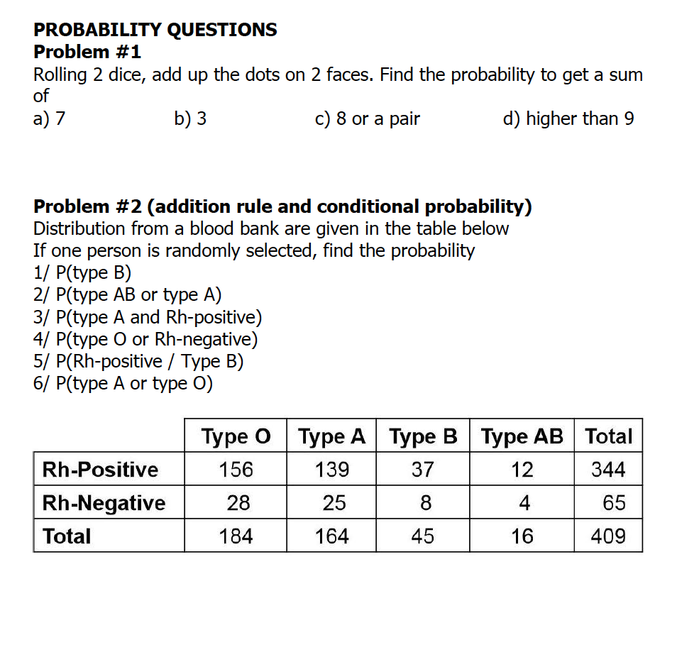 Solved Probability Questions Problem 1 Rolling 2 Dice A Chegg Com