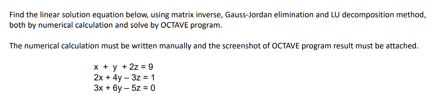 Solved Find The Linear Solution Equation Below, Using Matrix | Chegg.com