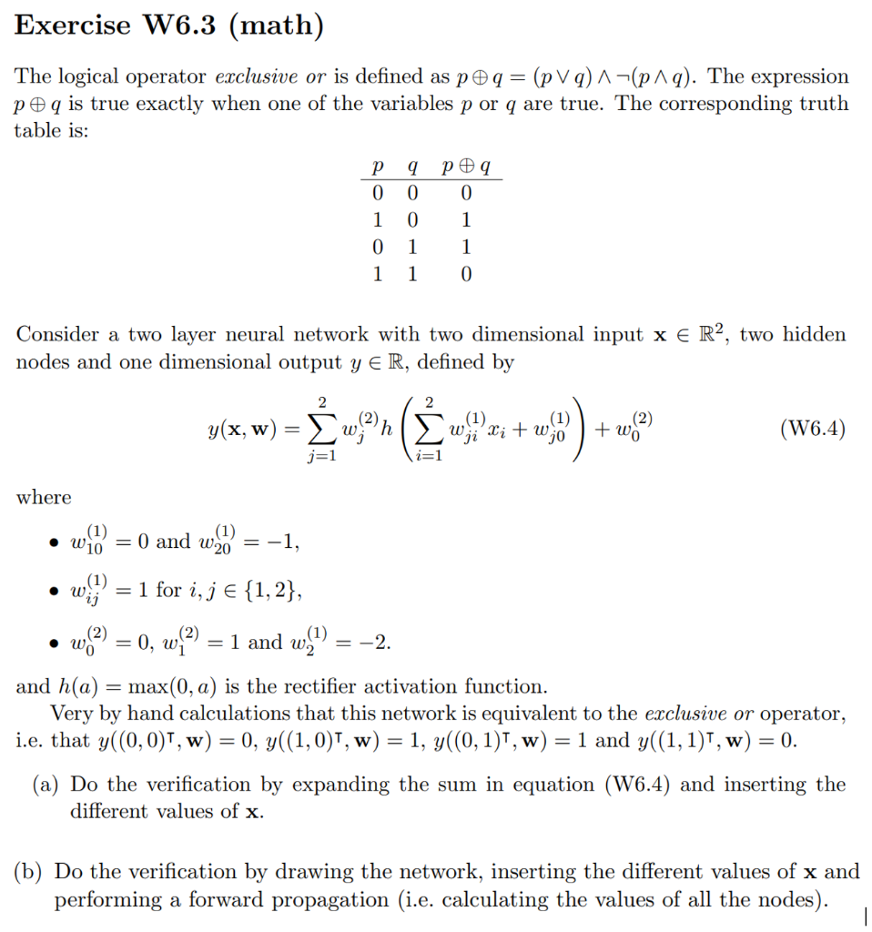 Exercise W6 3 Math The Logical Operator Exclusiv Chegg Com