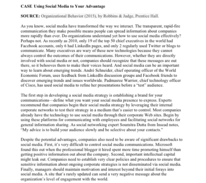 Solved CASE Using Social Media to Your Advantage | Chegg.com