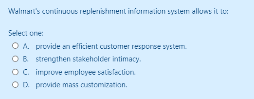 Solved Walmart's continuous replenishment information system | Chegg.com