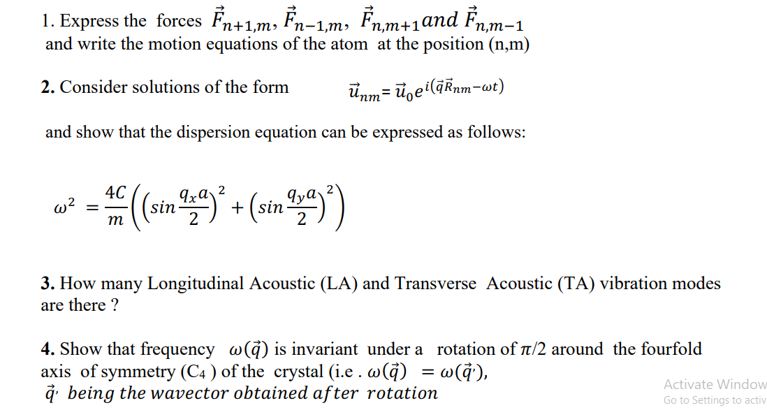Solved Consider a 2D crystal of one mole of identical atoms | Chegg.com
