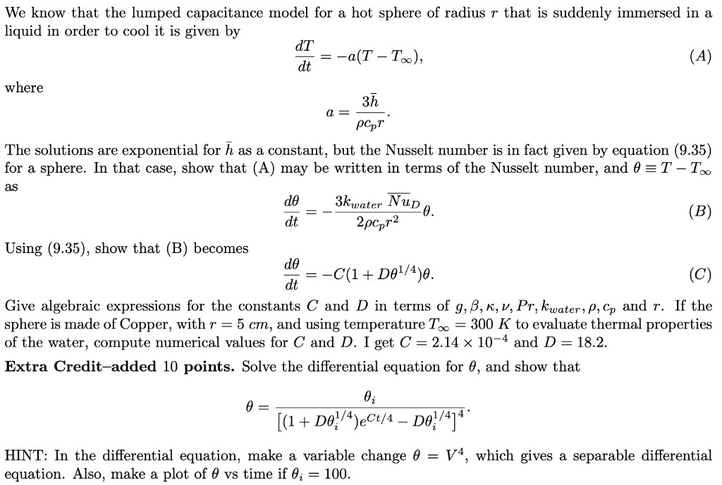 Solved a = We know that the lumped capacitance model for a | Chegg.com